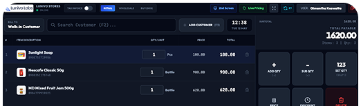 Lunivo POS lightning-fast billing screen